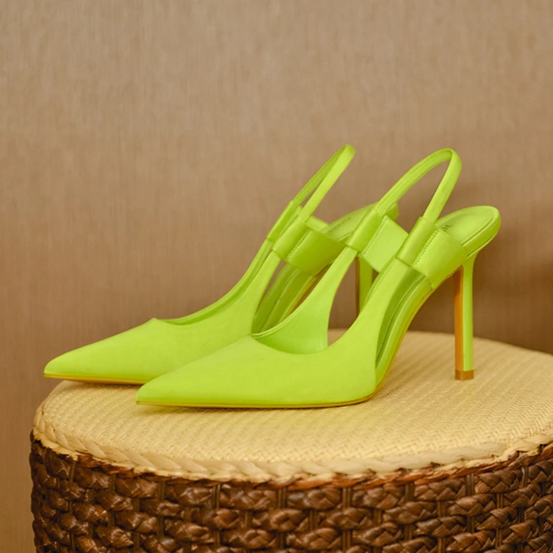 Pmwrun Women Slingback Sandals Pointed Toe Slip On Thin High Heel Ladies Elegant Pumps Shoes Summer