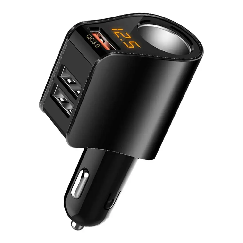 

Car Charger Extension Cigarette Lighter Adapter QC3.0 Fast Charge 12V/24V Socket Splitter With 3 USB Ports Voltage Meter
