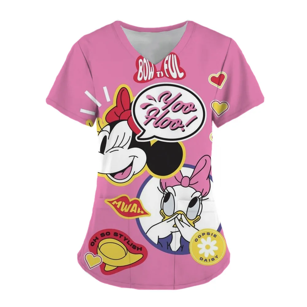 thumbnail image 1 of Uniforme de enfermera para mujer, camiseta de manga corta con cuello en V y estampado de Mickey Mouse de Disney, uniforme de enfermera de trabajo con bolsillos, 1 of 5