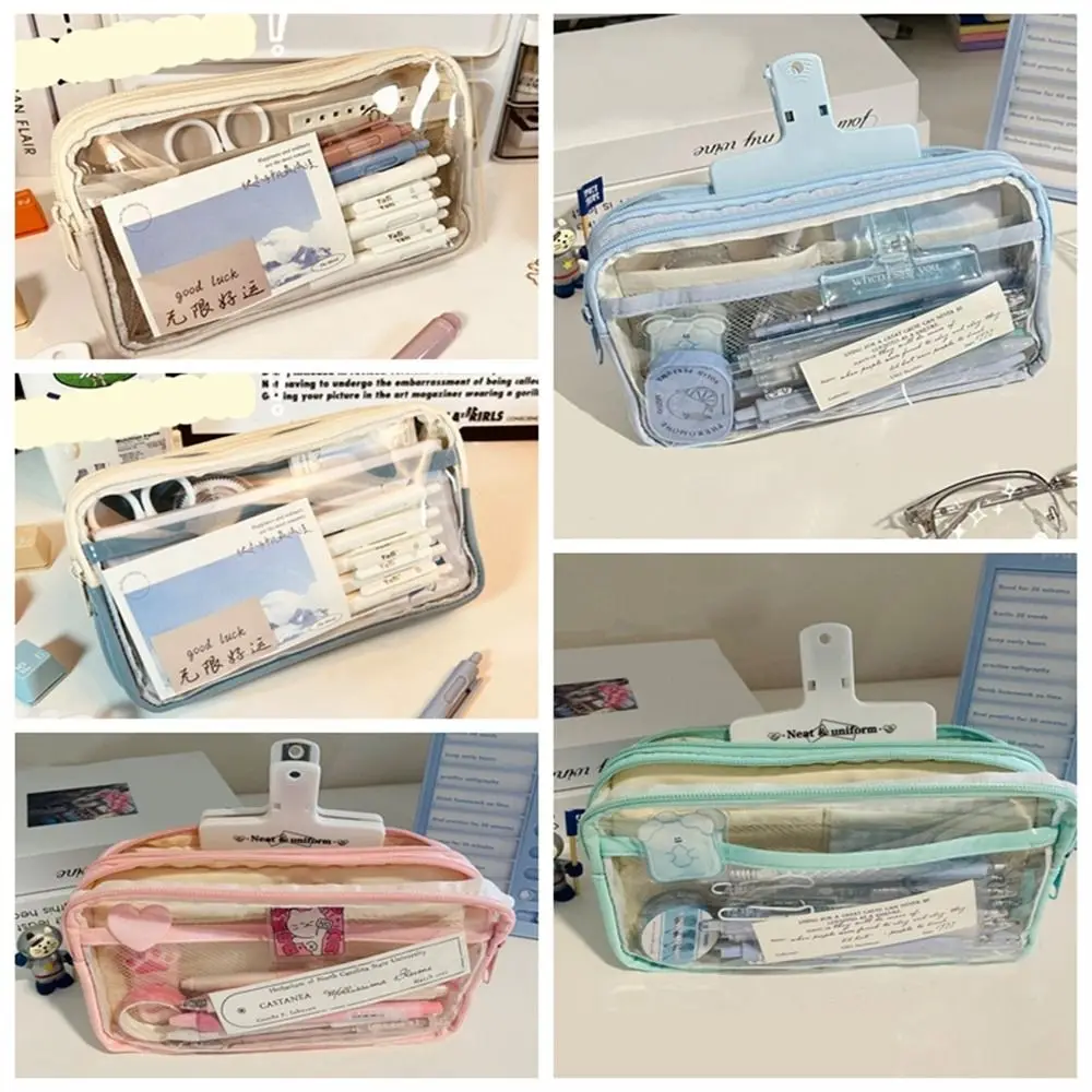 

Aesthetic Pencil Pouch Waterproof Durable Stationary Organizer Simple Colorful Double Layers Cosmetic Bag