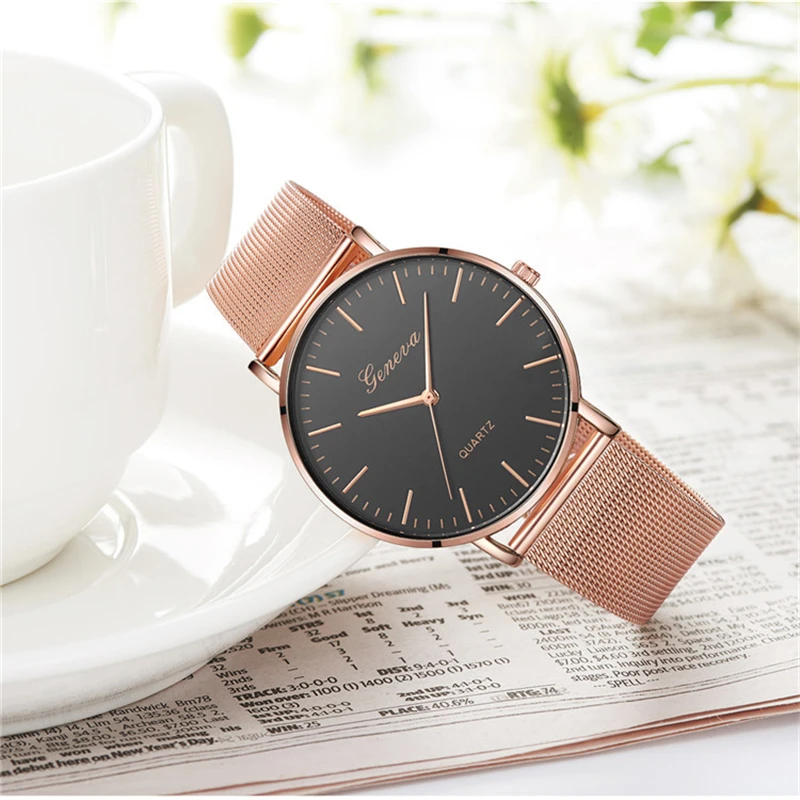 Elegante Uhr für Damenmode Roségold Armbanduhren minimalist ischen Edelstahl Splitter Mesh Gürtel Damen uhr Zegarek Damski