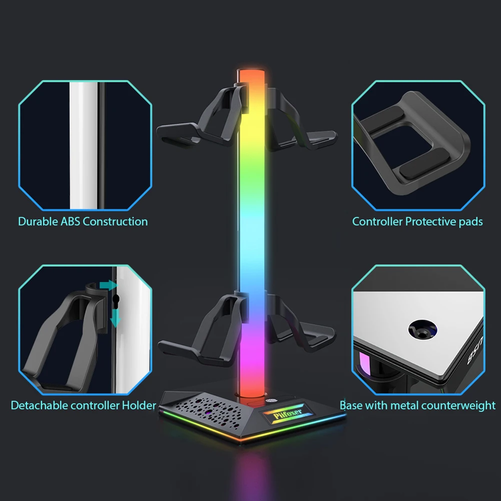 RGB Headset Stand with USB Ports Headphone Holder Vertical Bracket Hanger Game Controller Display Rack PC Gaming Accessories