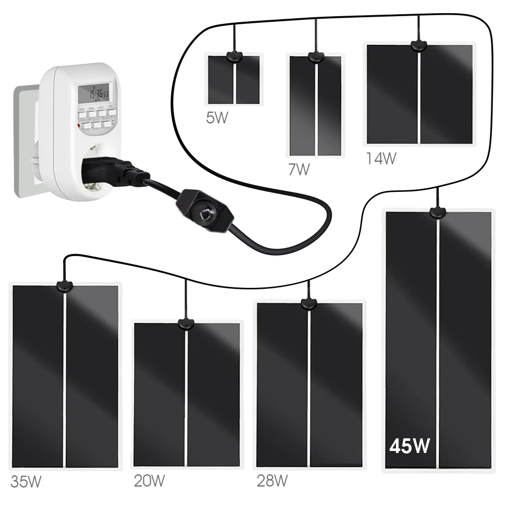 5-45W Plant Warm Heating Mat w/ Socket Digital Programmable Timer Temperature Control Adjustable Heater Pad for Seeding Reptile
