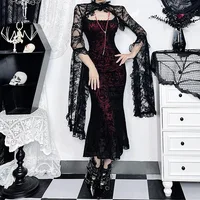 Gothic Sexy Long Fishtail Dress for Women Robe New Spaghetti Strap Sleeveless Backless Ruched  Vintage  Maxi Dress Vestidos - Image 2