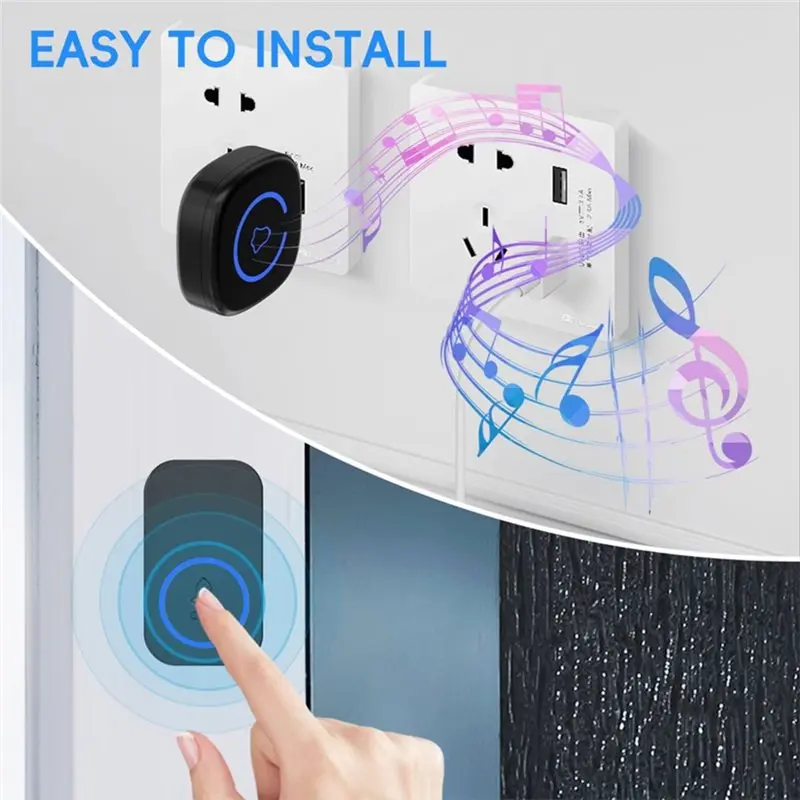 AB34-스마트 USB 홈 무선 433Mhz 초인종 방수 웰컴 차임 홈 도어벨 지능형 60곡 스마트 멜로디 알람
