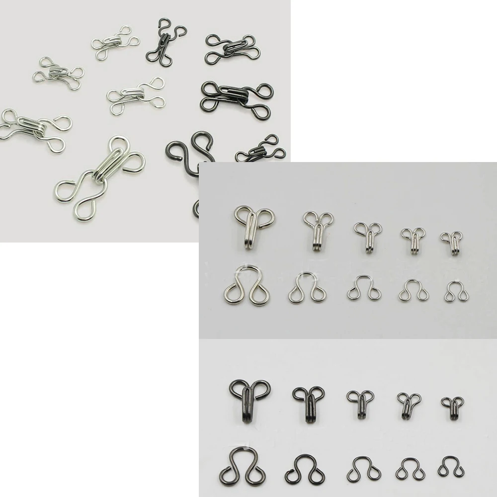 DIY 200Pairs/lot 0/1/2# Metal Brass Hook Eye Pant Skirt Dress Bra Underwear Small Hooks Silver/Black Nickle free shipping HE-002 5