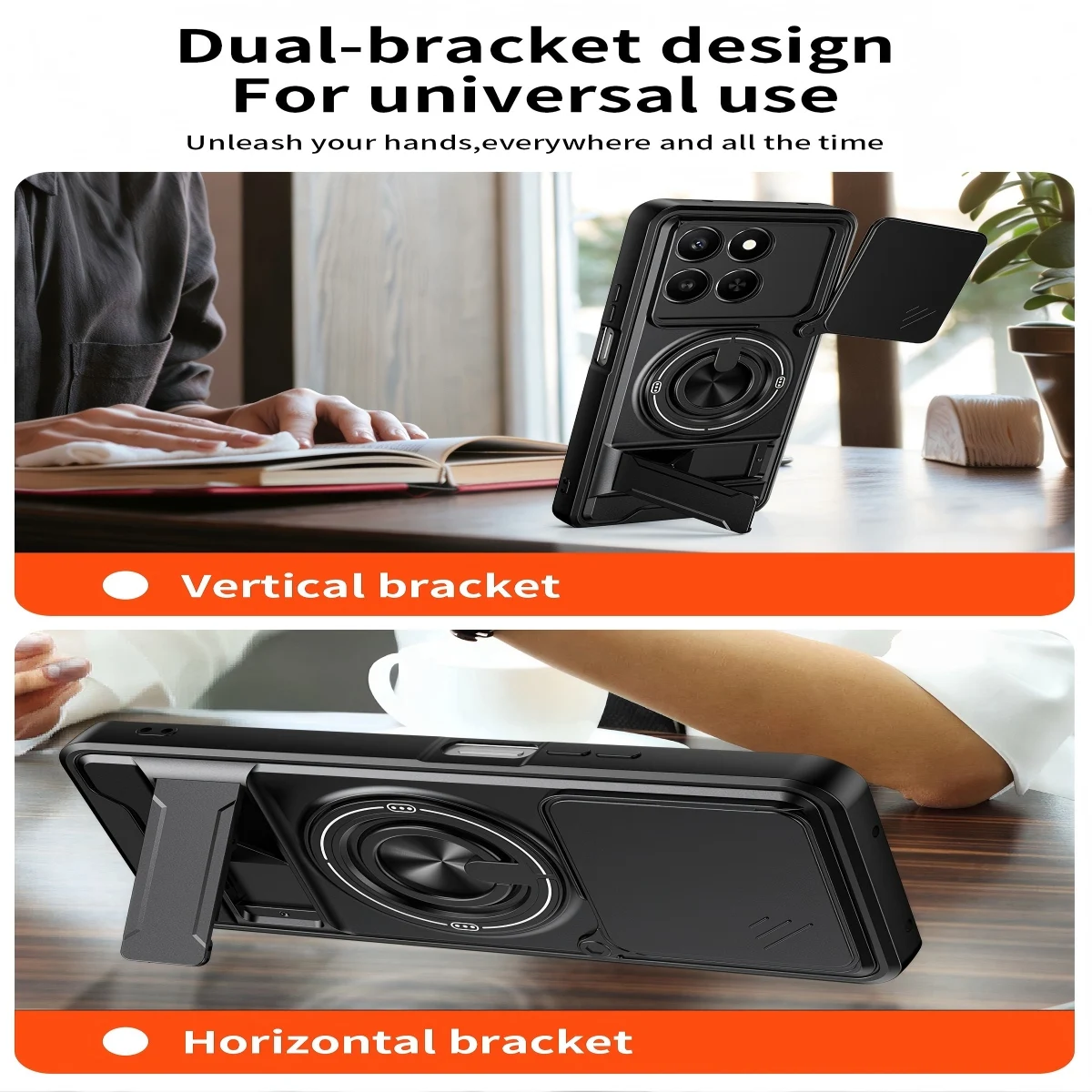 Enhanced Armor Shockproof Phone Case with Sliding Camera Cover and Built-in Kickstand