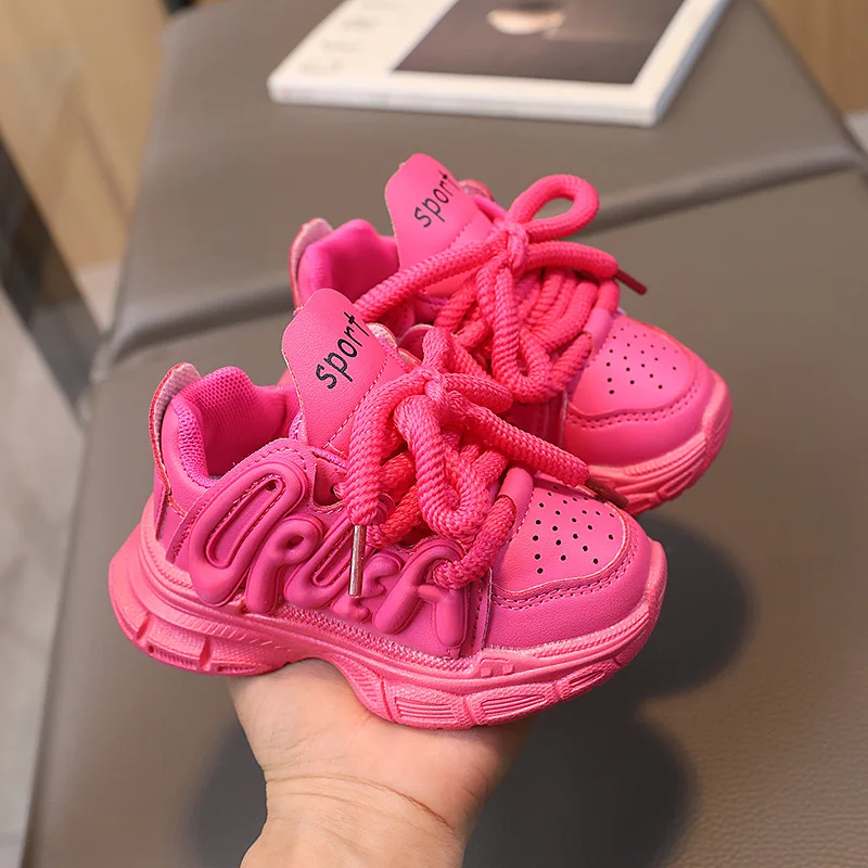 Girls Sneakers 2024 Spring Autumn Kids Casual Sport Shoes For Girl Hot Pink Color Children Soft Breathable Running Shoes 3
