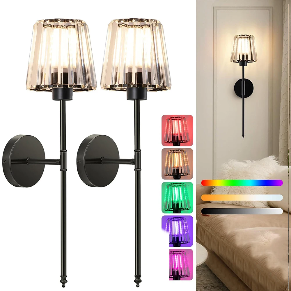 American Style Wall Lamp No wiring LED Rechargeable Bulbs wall Light Crystal wall Sconce For Bedroom Background Home Lighting