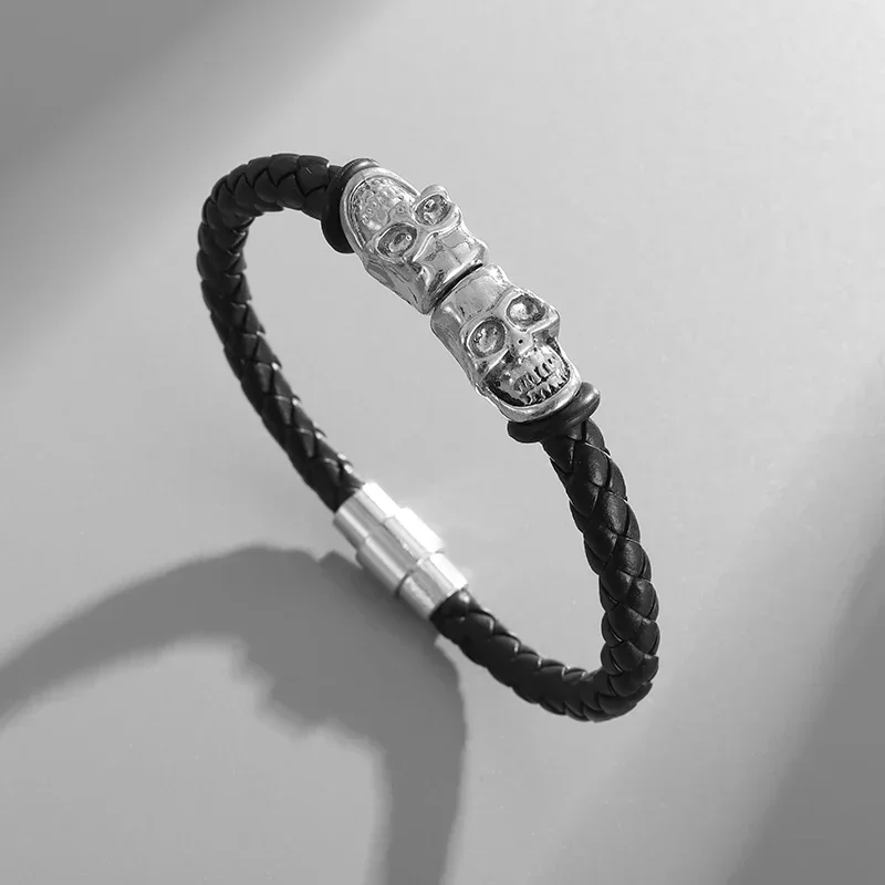 Men's Black Gold Punk Style Leather Bracelet - Magnetic Clasp, 3 Layers, Stainless Steel - Perfect Gift For Guys