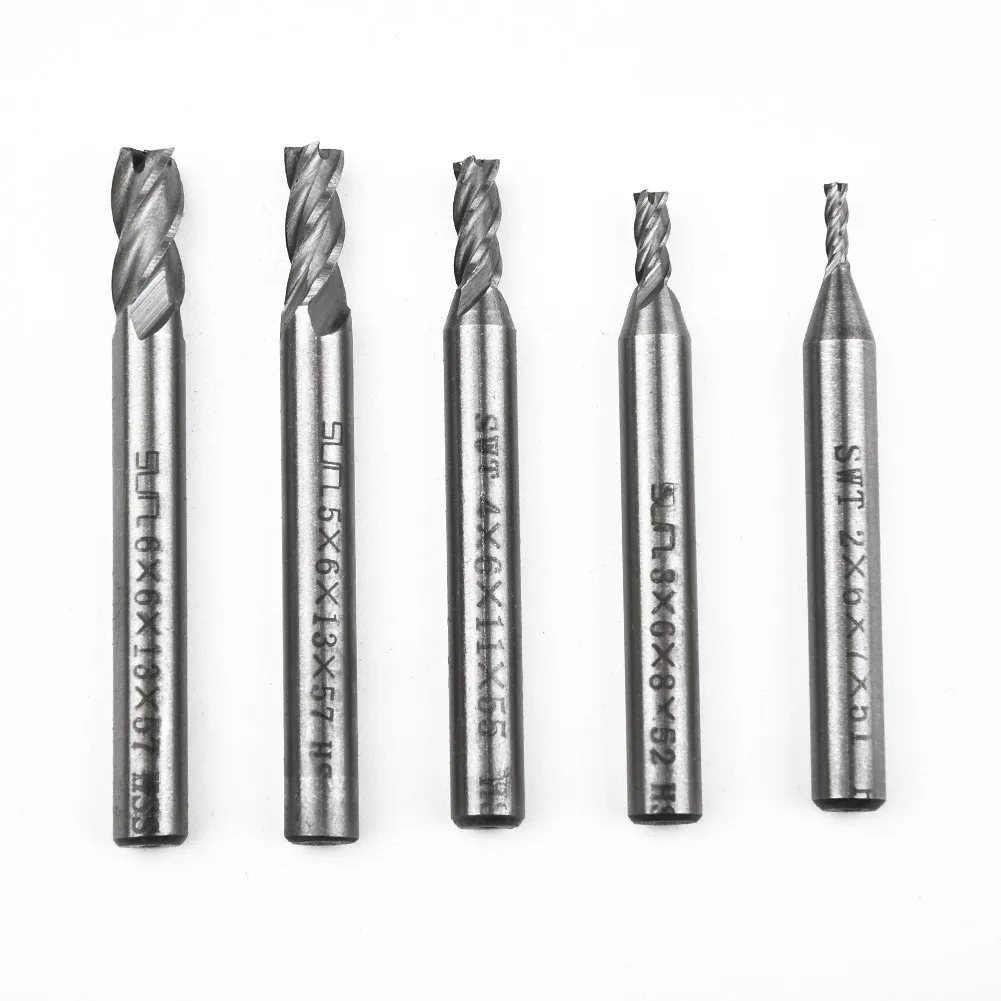 5pcs/set Hss End Mill Milling Cutter Metal Drilling Bit 2/3/4/5/6mm