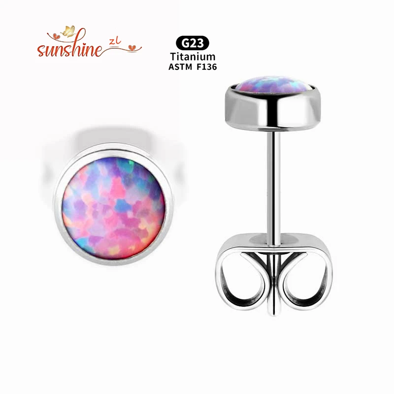 A Pair G23 Titanium Anti-allergic Earrings 4MM 5MM Opal Birthstone Ear studs Small Stud Earrings for Women 5