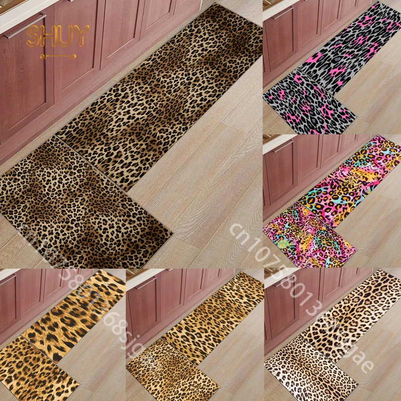 

Leopard Printed Kitchen Rug Home Doorway Mat Bedroom Decoration Bedside Area Long Rugs Laundry Room Balcony Entrance Floor Mats