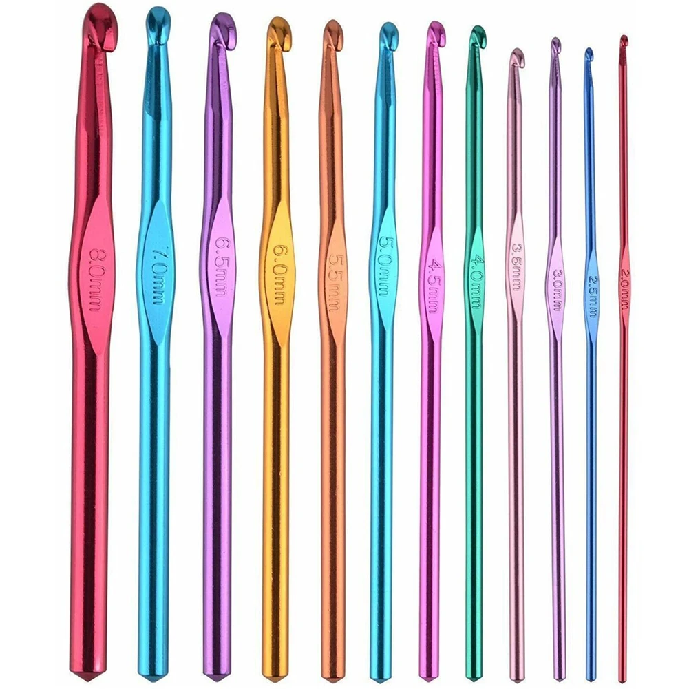

12pcs Metal Handle Crochet Needle Knitting Tool Set Aluminum 2.0-8.0mm Arts DIY Apparel Sewing Knitting Supplies Crochet Hooks