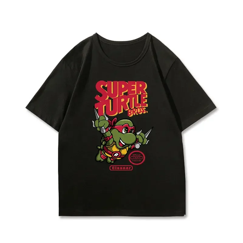 십대 닌자 거북이 TMNT 상의, 거북이 패턴 반팔, 귀여운 여름 티셔츠, 루즈 캐주얼 기본 셔츠, O넥 오버사이즈