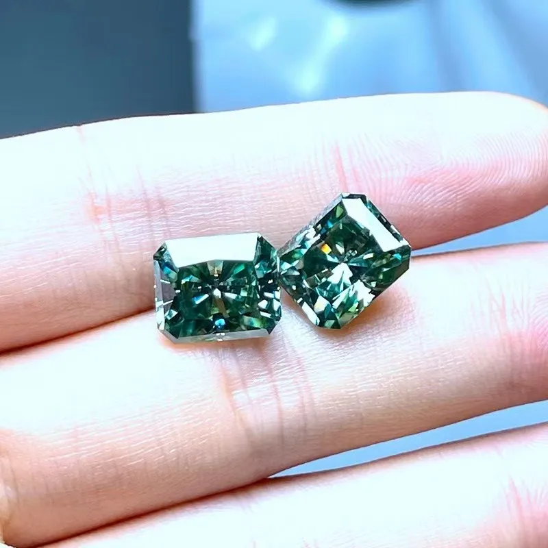 synthetic Moissanite Stone with GRA Certificate Loose Green Color Radiant Cut   Free Shipping  for Women Jewelry Ring Making