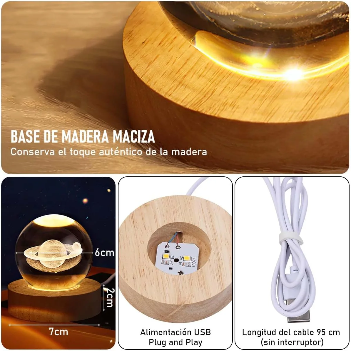 Unique 3D Crystal Ball Night Light Led Lamp Bedside Table Glowing Galaxy Lamp Saturn Planets Moon Children Christmas Gift Toy