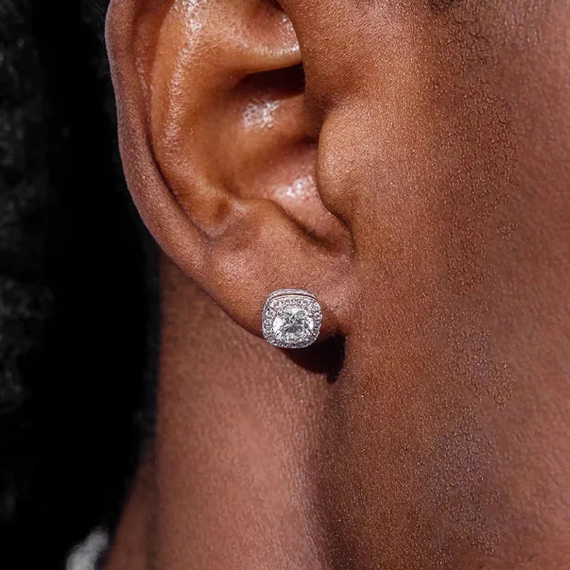 Orecchini A Bottone Quadrati In Argento 925 Con Zirconi Cubici - Placcato Oro 18k, Taglio Princess