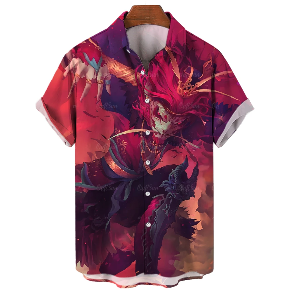 

Warrior Shirt For Men Streetwear Harajuku Men's Clothes Tops Gothic Short Sleeve Blouse Vintage Fashion Button Man Shirt Camisa