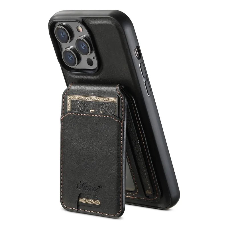 EUCAGR Magsafe Magnetic Leather Wallet Case - 2 In 1 Detachable Shockproof Holder Cover