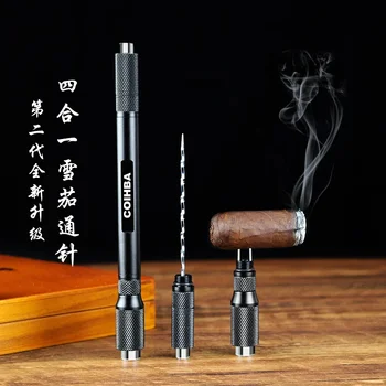 Cuba Metal Cigar Draw Enhancer Tool Smoker Portable Dredge Drilled Cigar Cutter Hole Punch Sharp Cigar Needles Gift Box