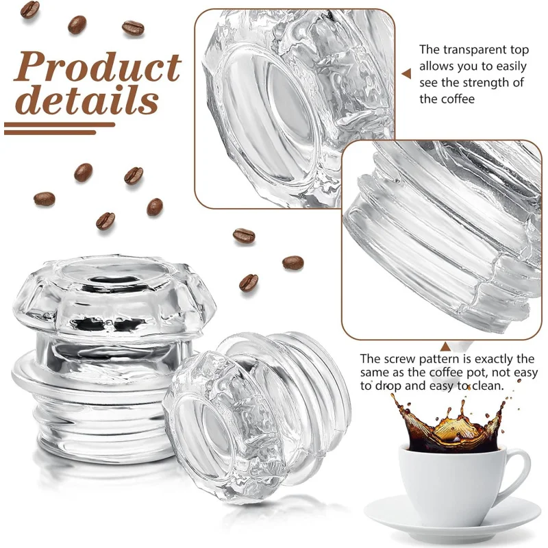 Coffee Maker Coffee Pot 2-Piece Transparent Coffee Percolator Top-Replacement Glass Knob Top for Coffee Filter