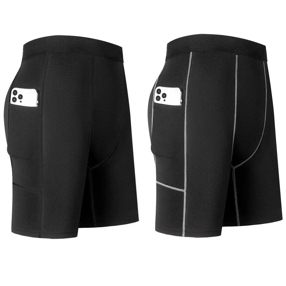 남성용 압축 짧은 바지 포켓 빅 사이즈 블랙 꽉 체육관 트레이닝 바지와 탄성 빠른 건조 러닝 피트니스 반바지