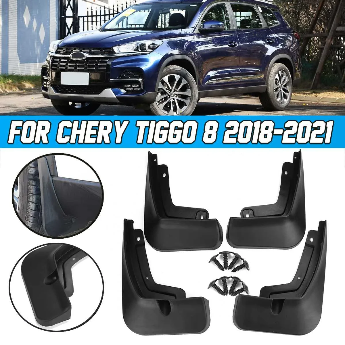 

4pcs Set Mud Flaps Auto Front Rear Mudguards Special Fender Mud Flaps Mudflaps for CHERY TIGGO 8 2018 2019 2020 2021 Body Kit