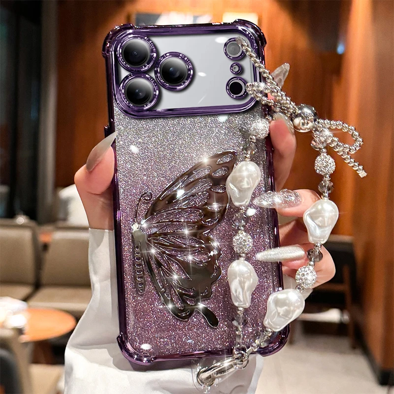 Laser Butterfly Glitter Shockproof Plating Bracelet Silicone Case