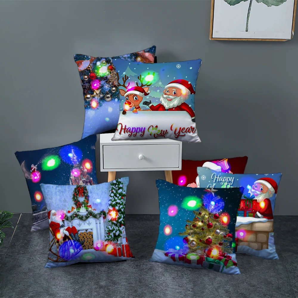 

Santa Claus Pillow LED Light Christmas 2024 Novel Ornament Polyester Case Home Decor Outlet Center Cushion Cover