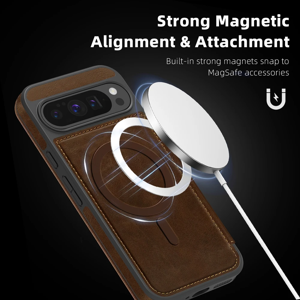 Magnetic Leather Flip Case with Card Slot and Magsafe Compatibility