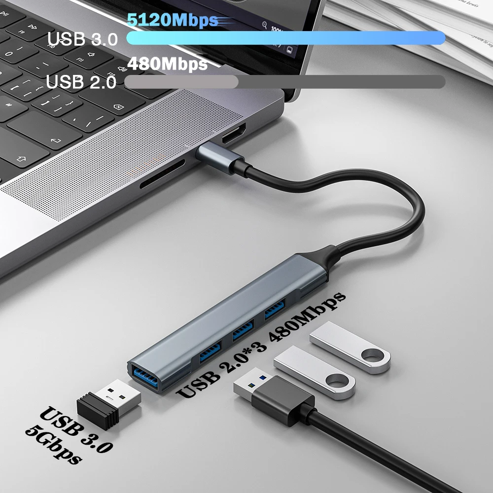 USB 3.0 허브 유형 C 4 포트 USB 허브 USB3.0 어댑터 멀티 분배기 Macbook Pro Air PC 노트북 용 PD 100W 고속 5Gbps