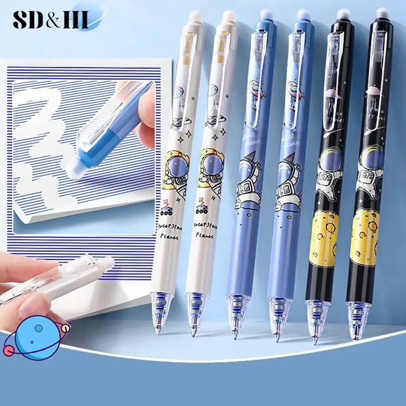 

1pc Cute Anime Cartoon Astronaut Erasable Gel Pen Set with Ink Refill 0.5mm Black Blue Kawaii Stationery Kids School Supplies