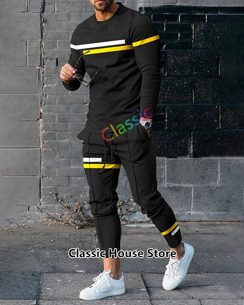 Autumn Fashion Men's Sets Long Sleeves T-shirt+Trousers O-Neck Sweatshirt Casual Suit Jogger Sportswear 2 Piece Men Clothing