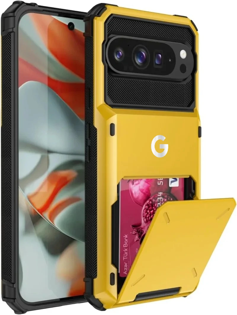 Durable 2-in-1 Armor Card Holder Hard Case with Hidden Flip Slot, Shockproof Back Cover