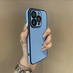 Luxury Matte Candy Color Leather Phone Case with Lens Protection and Shockproof Bumper Cover - iPhone 11 (Light Blue)