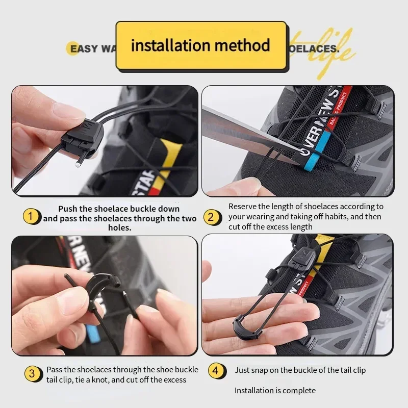 New Quick Lace Kit No Tie Round Tennis Shoe Laces Without Ties