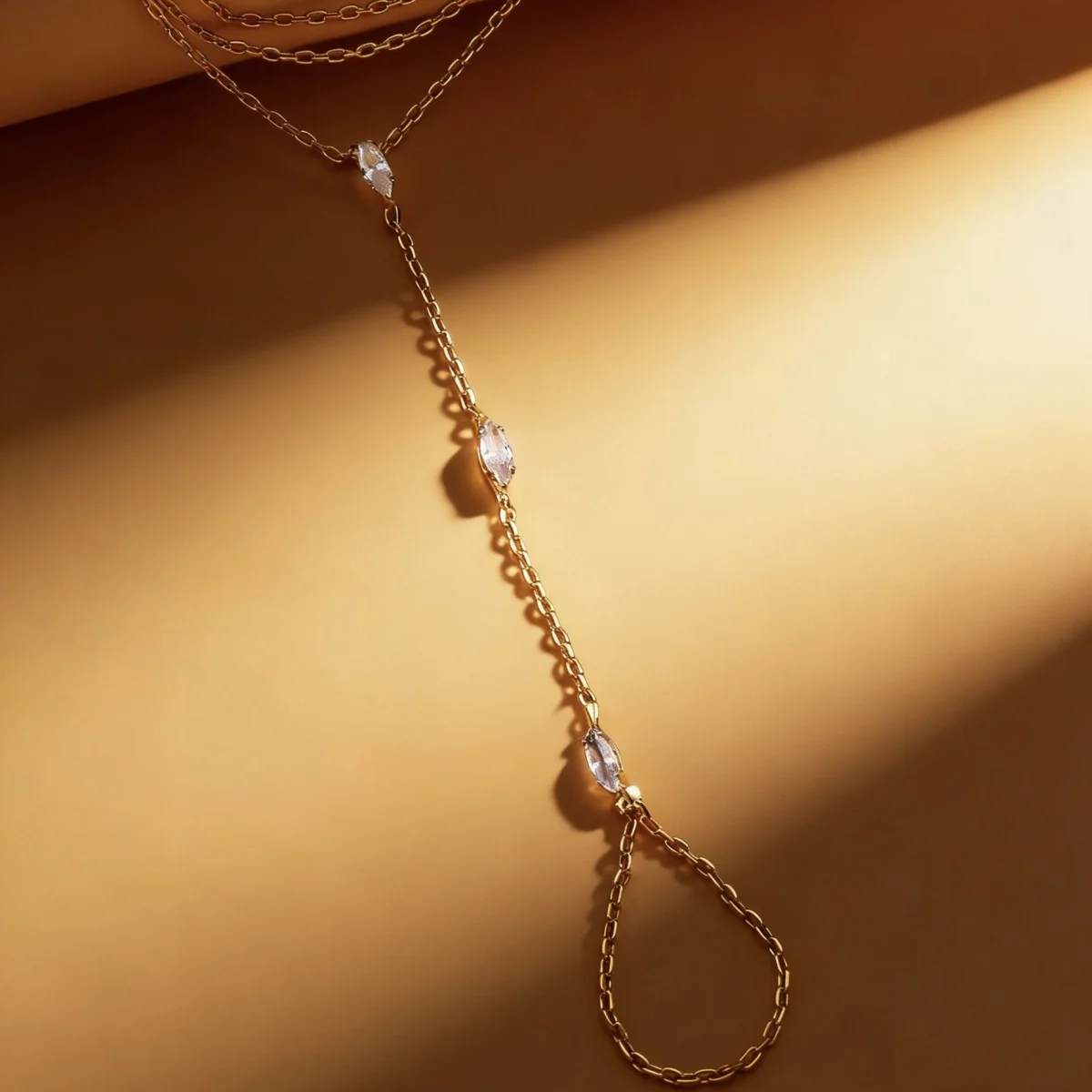 Minimalistische Strass-Fingerketten-Armbänder für Damen und Herren, eleganter, exquisiter Wassertropfen-Ring mit rundem Zirkon, Party-Schmuck – Detail 16