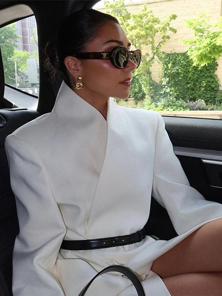 Winter Long White Blazer Jacket Women's Casual Long-sleeved Small