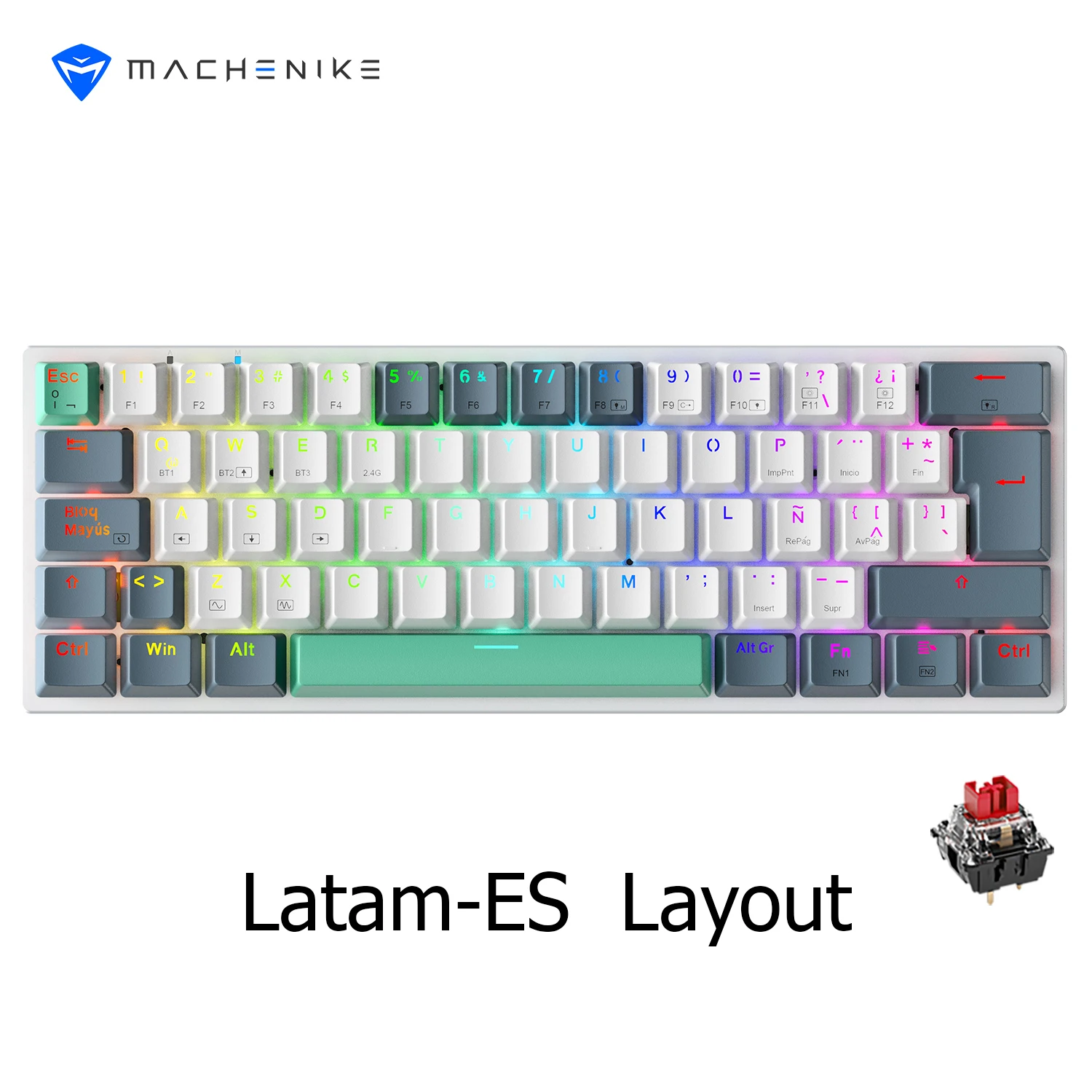 Machenike K500-B61W Tri-mode Mechanical Keyboard 60% ANSI Latam-ES Layout Wireless Hot-swap Gaming Keyboard For PC Gamer