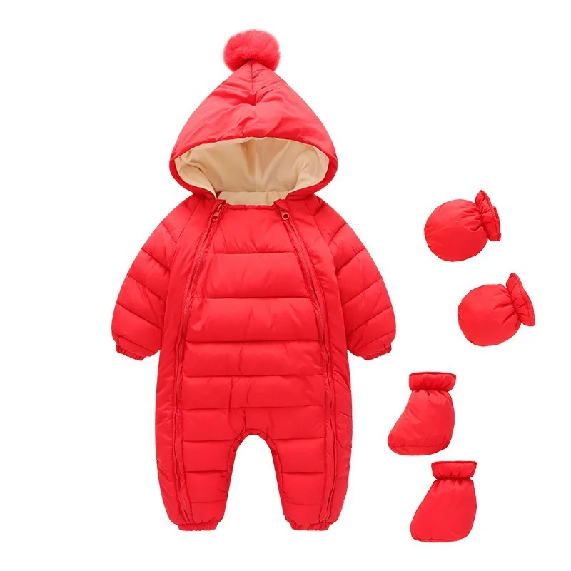 

0-24M Newborn Onesie Warm Chunky Padded Jacket For Children Winter Complimentary Gloves Covers Boy Coat Winter Jumpsuit Baby Set