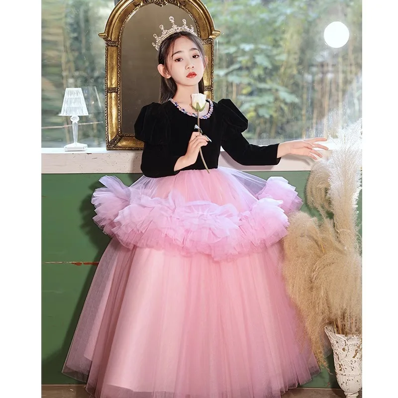

New Children Evening Dresses for Girls Kids Birthday Party Luxury Fluffy Ball Gown Wedding Prom Formal Flower Dress