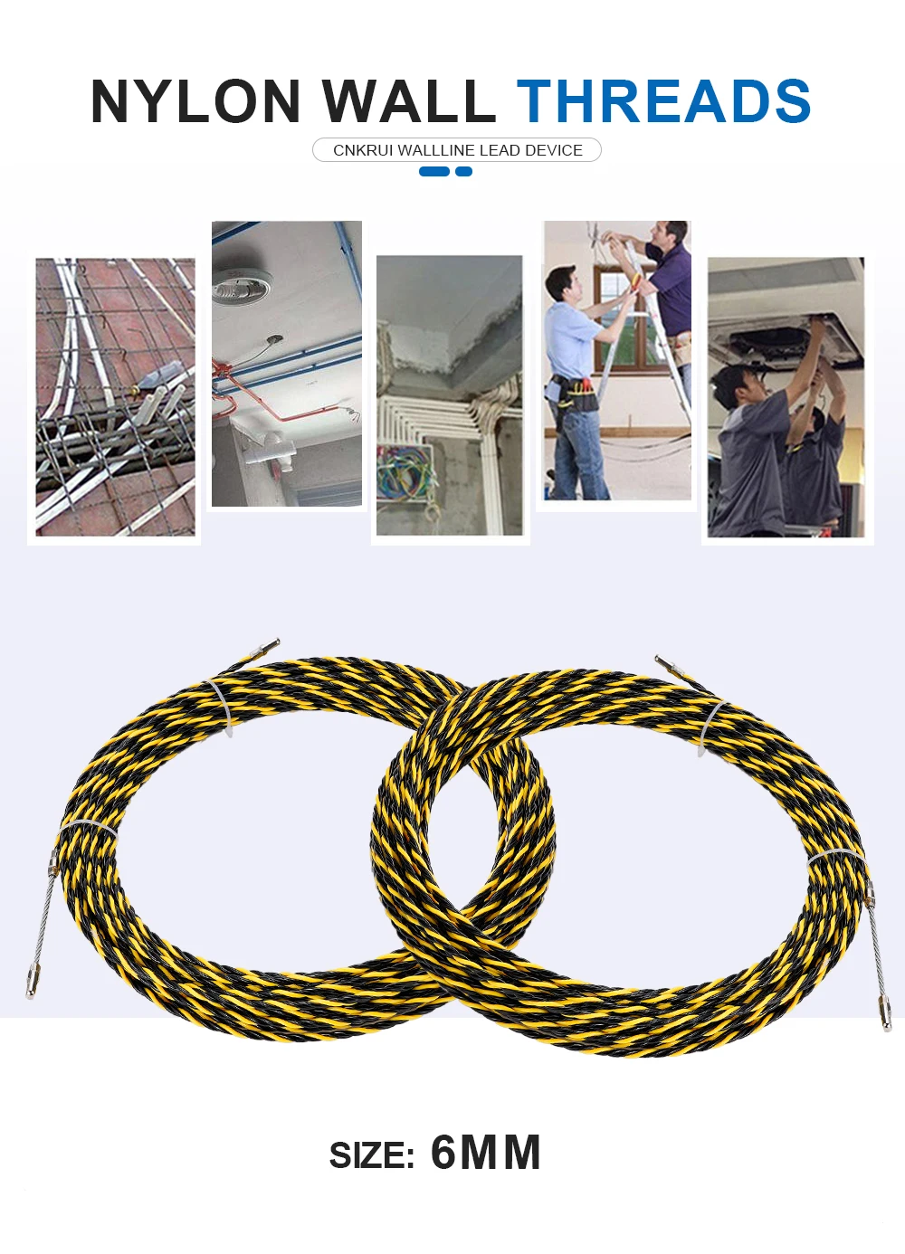 Description Picture 2 of item6mm 5M-50M Cable Push Puller Threader Electrical Wire Guide Device Puller Lead Wiring Installation Tool With 2pcs Wire Harness