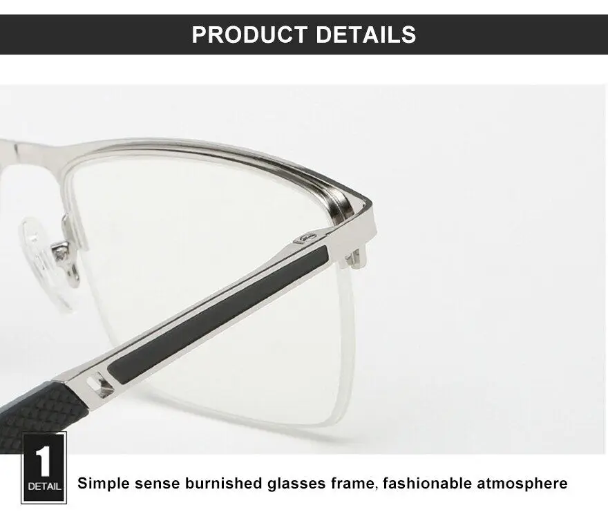 Men Titanium Alloy Eyeglasses Half Rimless Square Frames