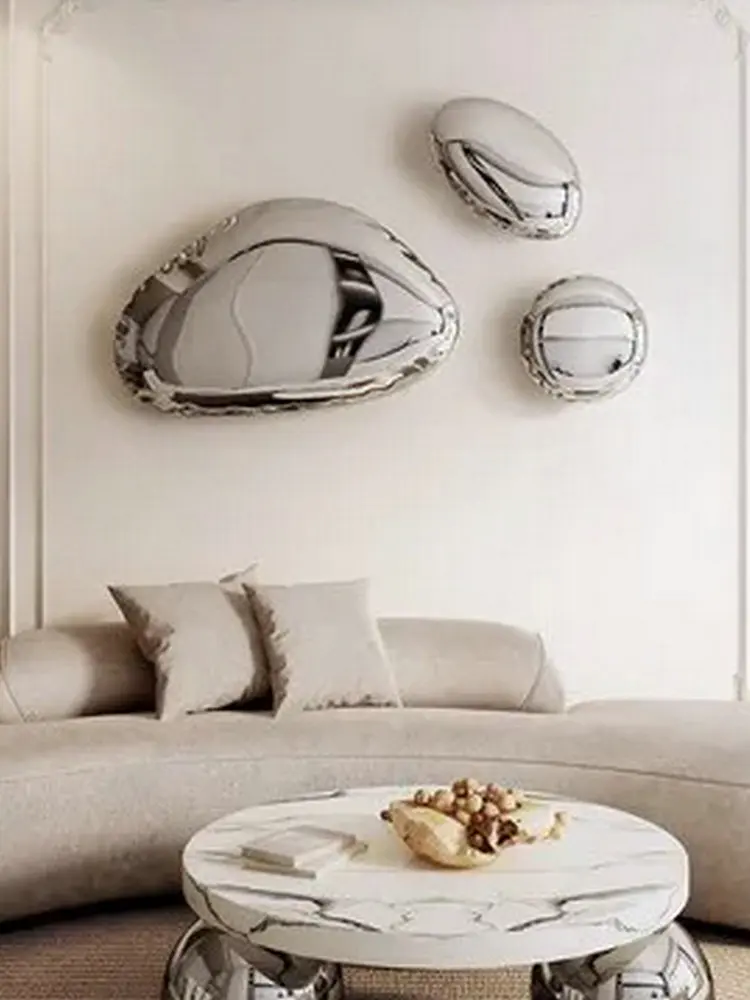 

CX196CT Stainless steel water drop wall hanging metal artwork Cobblestone sculpture creative round wall soft decoration pendant