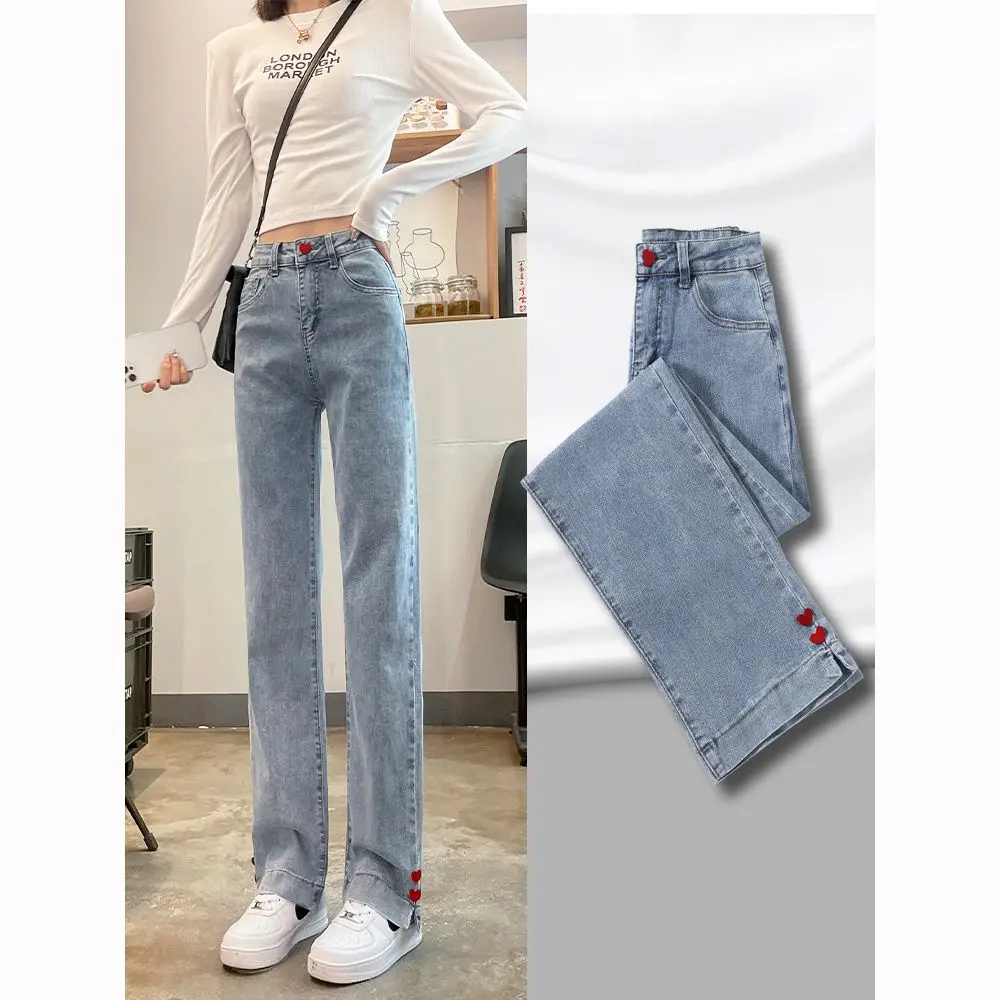 

Женские прямые джинсы с высокой талией, однотонные длинные брюки в уличном стиле, модель T54, 2024