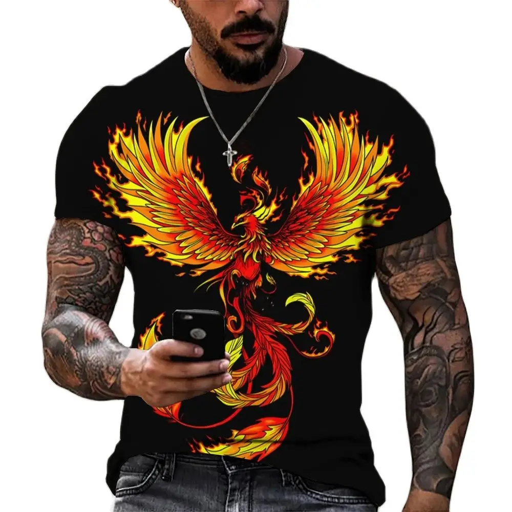 

Summer Fashion Fire Phoenix Picture T Shirts For Men Casual 3D Print Tees Hip Hop Personality Round Neck Short Sleeve Tops