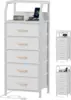 5 Drawers Dresser with Charging Station, Tall Night Stand with Open Shelf, Storage Tower with PVC & Fabric Drawer 1