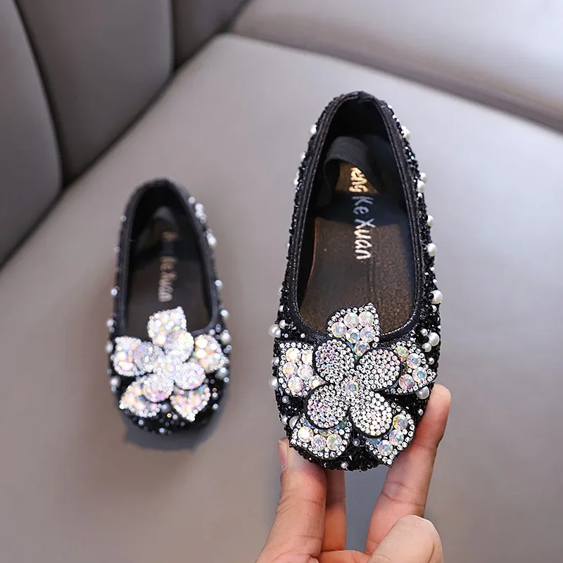 Girls Leather Ballet Flats Rhinestone Shoes