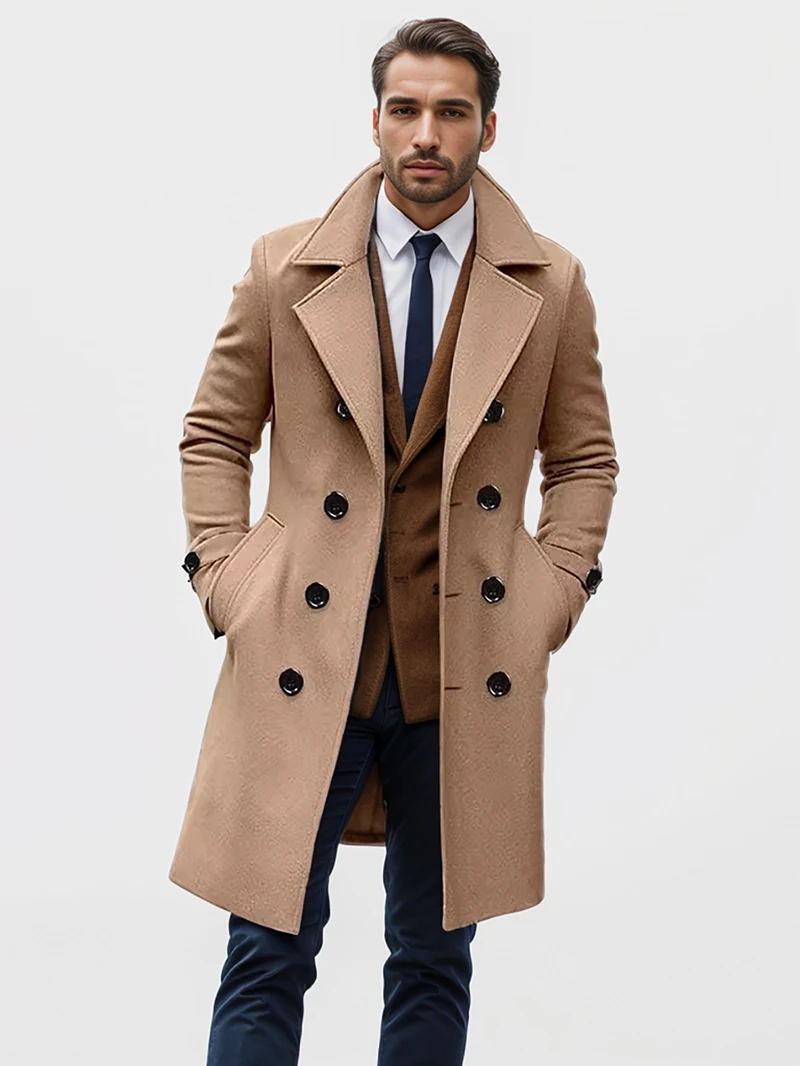 Trench Coat Uomo Doppiopetto - Khaki, Taglia M, Cotone, Lunghezza Caviglia, Elegante E Casual - Foto 4